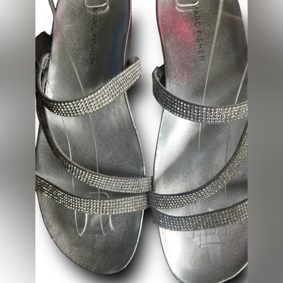 Marc Fisher • Silver Rhinestone Strappy Slide Sandal •Size 7.5 - Picture 7 of 9